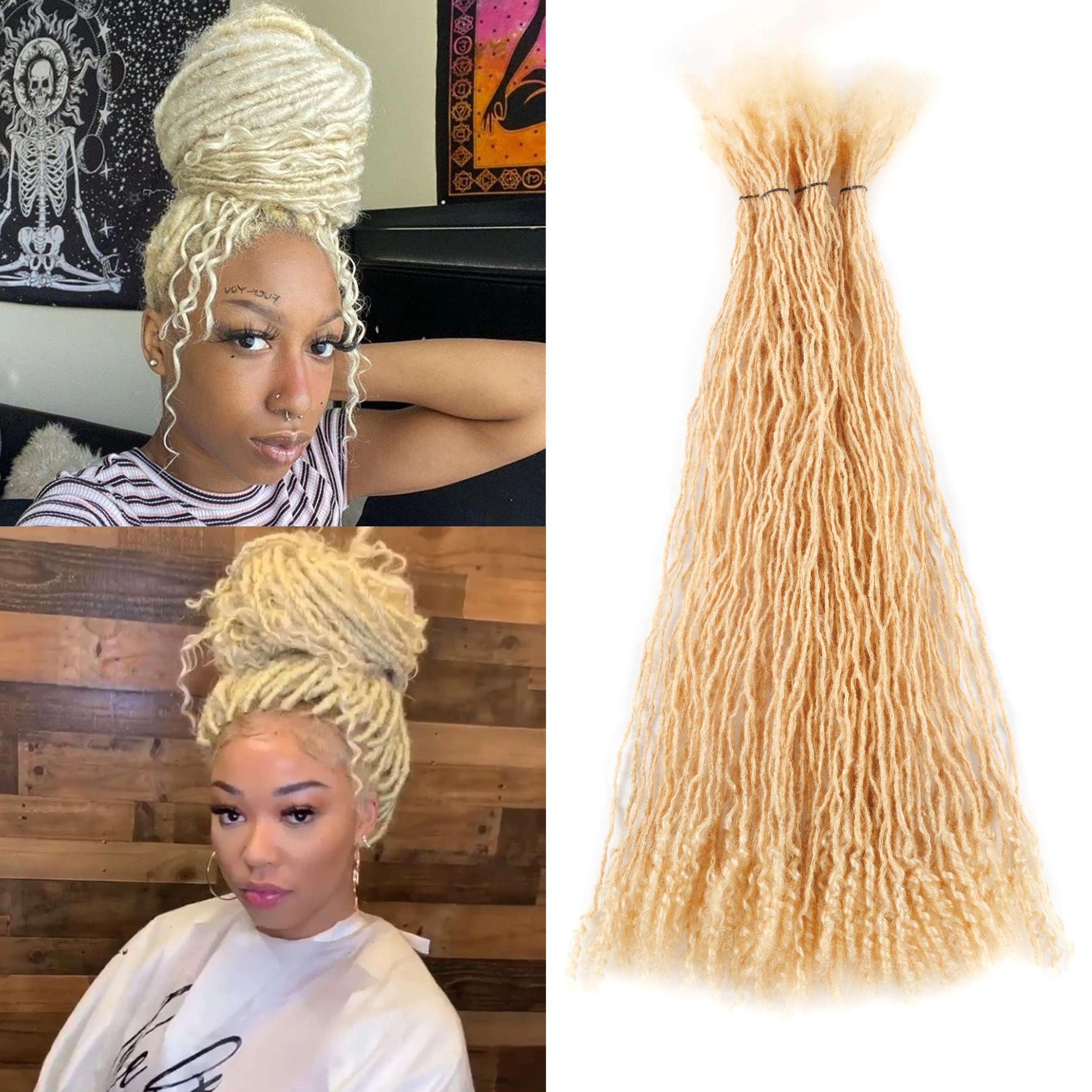 Interlock Extension Human Hair 100Strs/P Wholesale 100%Brazilian Remy Human Hair Dreadlock Extensions Microlocs with Curly Ends