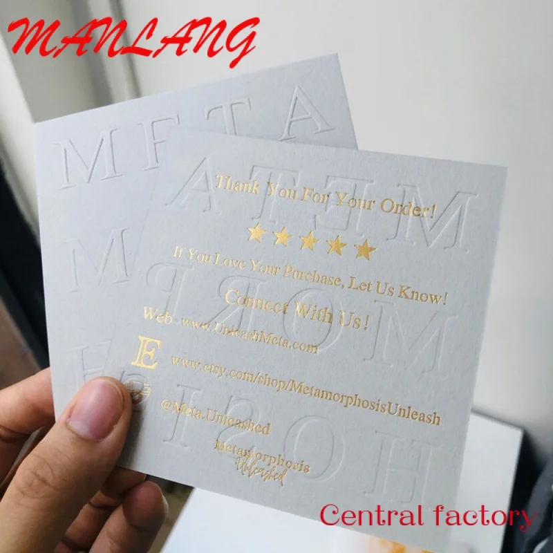 Custom  Cotton Card Postcard Professional Colorless Concave Gold Foil Printing Custom Embossed Greeting Card for Business