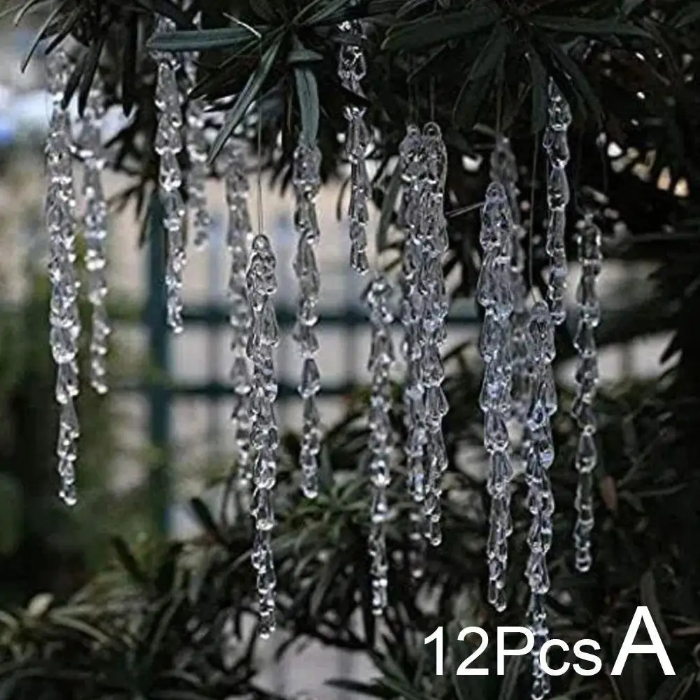 12pcs Christmas Clear Simulation Ice Xmas Tree Hanging Ornament Fake Icicle Winter Party New Year Home Decor Navidad Supplies