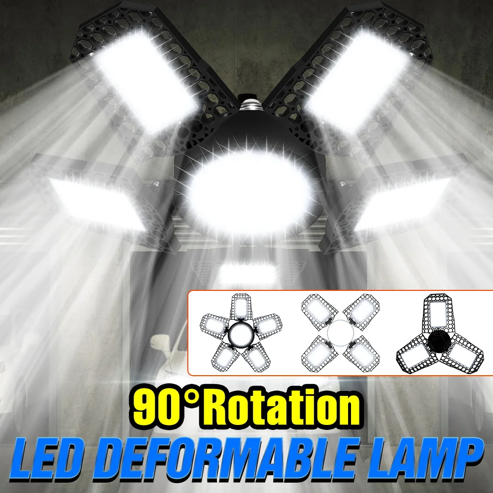 LED Garage Lamp E27/E26 Parking Ceiling Bulbs Indoor 220V Workshop Lights 100V Foldable Storehouse Basements Large Area Lamps