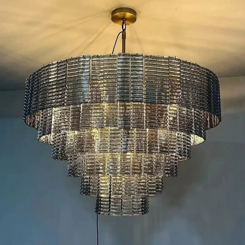 Round Murano Glass Crystal Pendant Chandelier Vintage American Luxury Glass Large Chandeliers Living Dining Room Loft Bedroom