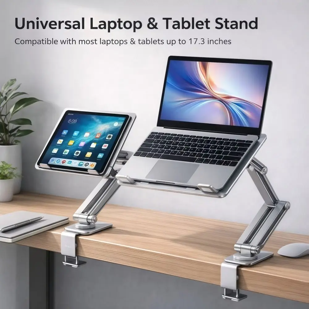 Sturdy 360°Rotatable Laptop Desk Mount Single Arm Foldable Laptop Stand Adjustable Aluminum Tablet Holder For 17