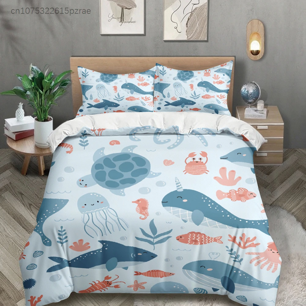 3pcs Ocean Animal Bedding Sets 3D Printed Sea Creatures Duvet Cover Sets With Pillowcases No Filling