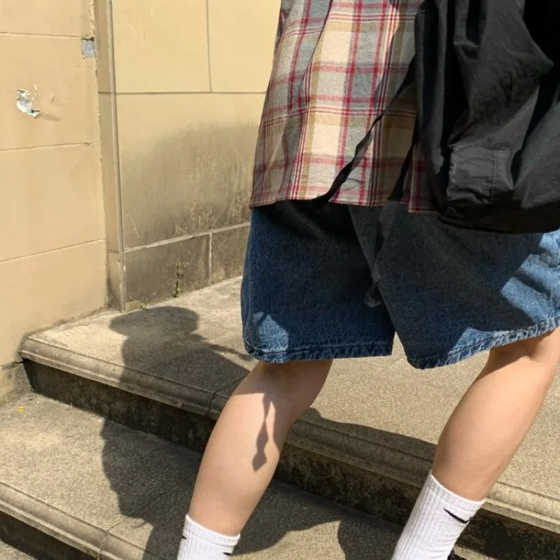 Retro Denim Shorts Women Korean Fashion Streetwear Designed High Waist Solid All-match Baggy Sweet Cool Summer Girls Prevalent