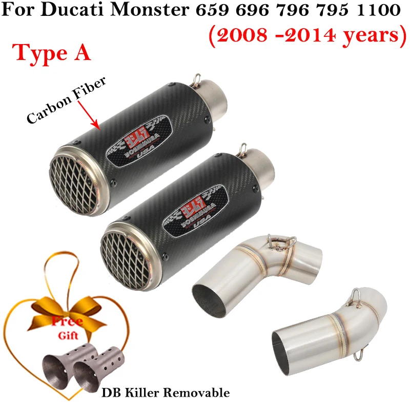 For Ducati Monster 659 696 795 1100 Hypermotard 796 2008-2014 Motorcycle Exhaust Escape Link Pipe Carbon Fiber Muffler DB Killer