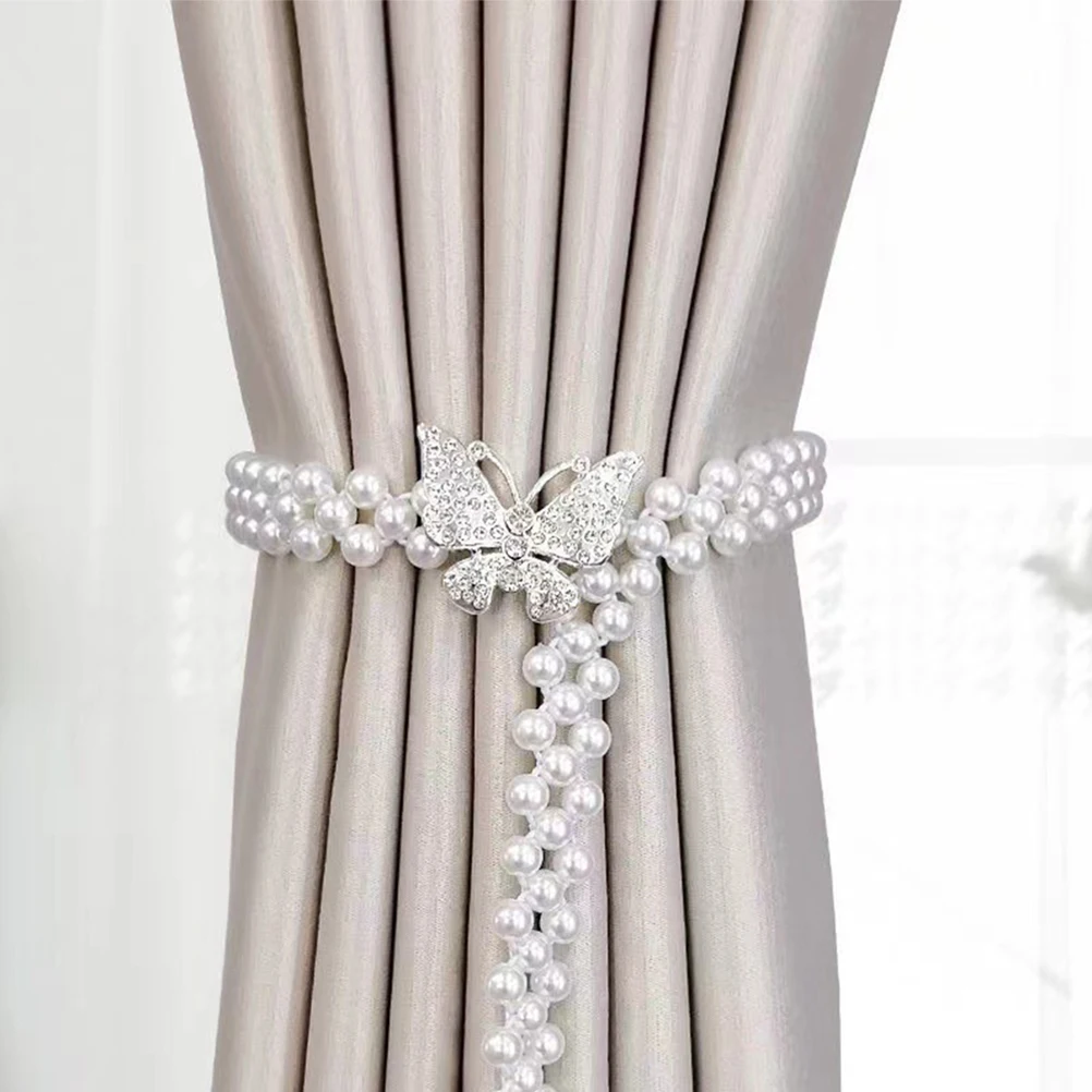 

4pcs Pearl Curtain Tiebacks Plastic Alloy Holders Straps Smooth Edges Classic Decorative Accessories Curtains Rope Functional