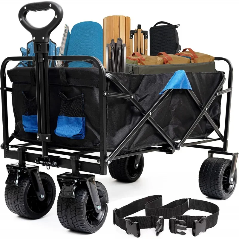 Collapsible Wagon Carts Outdoor Heavy Duty Portable Utility 300LBS Beach Large Capacity Wagons Grocery Foldable