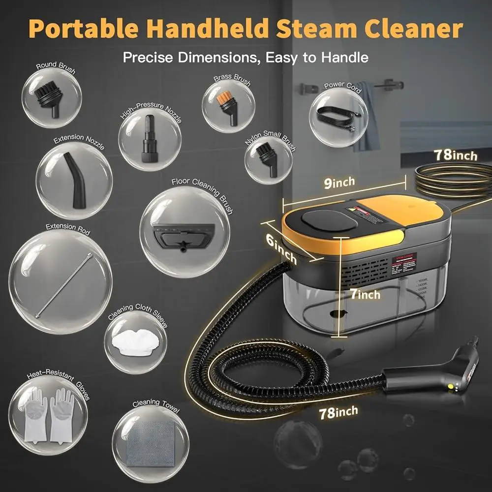 Portable Steam Cleaner 1500W 3-Level Adjustable Handheld Steamer 15s Heat-Up 11 Accessories Ideal Home Bathroom Upholstery Grout