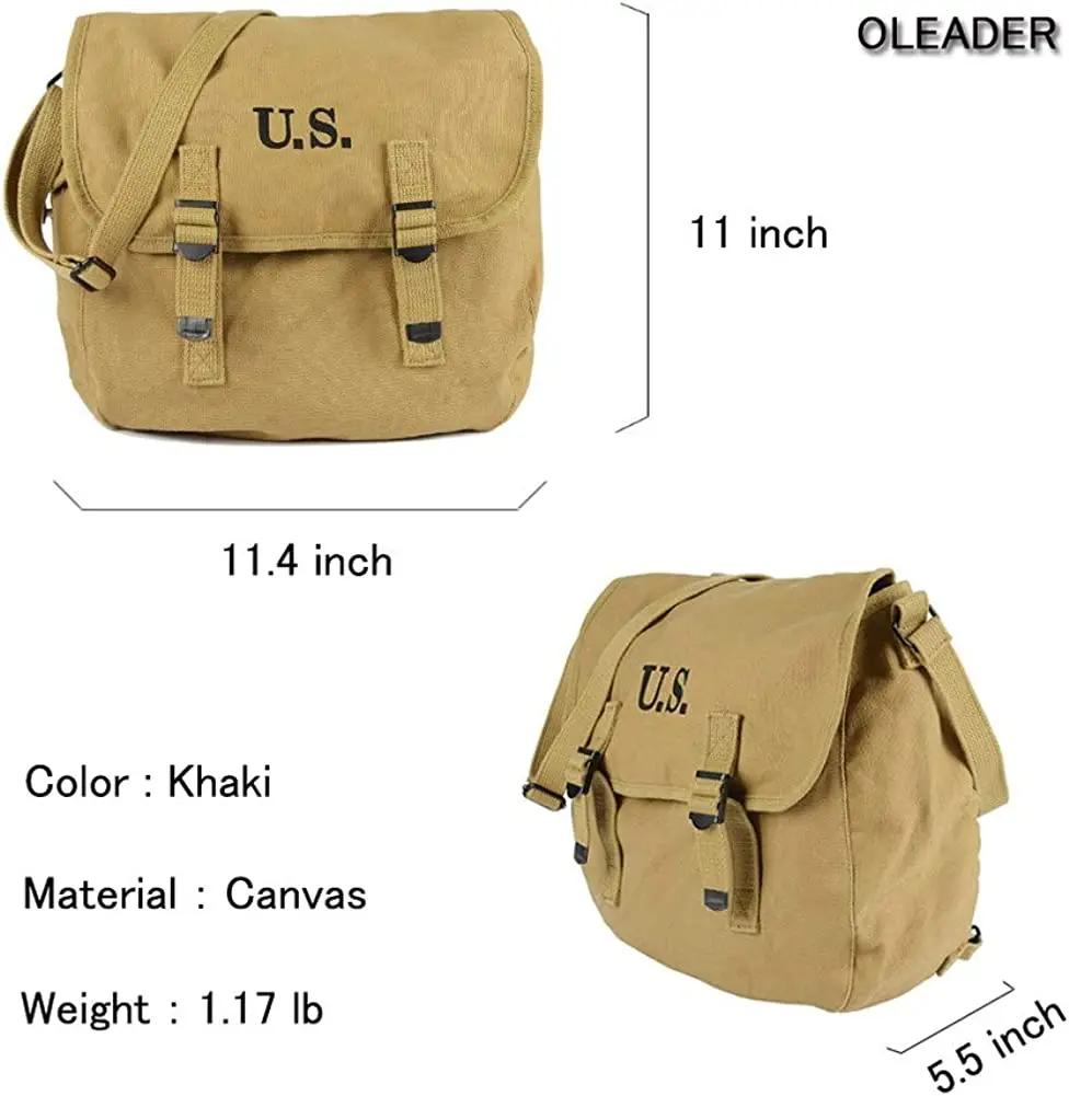 Leader WW2 US M1936 Tas Musik Ransel Militer Sabuk Tas Punggung Kanvas, Khaki