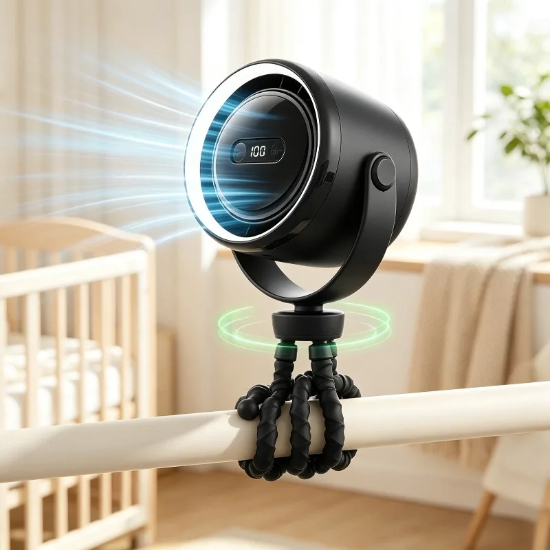 Portable Stroller Mini Fan Multi Functional Student Stroller Baby Travel Essentials 100 Speed Wind Handheld Octopus Fan