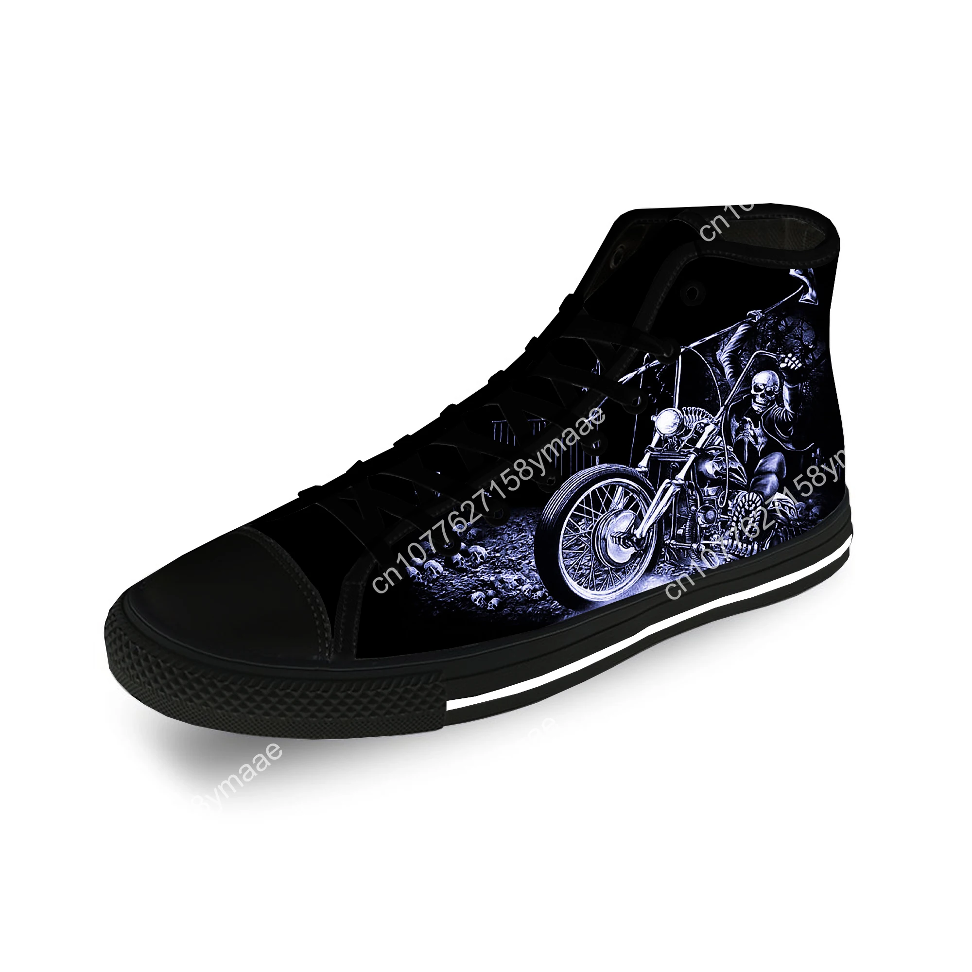 Motorcycle Skull Punk Funny Cool Casual Cloth Fashion 3D Print High Top Canvas Shoes Men Women Lightweight Breathable Sneakers