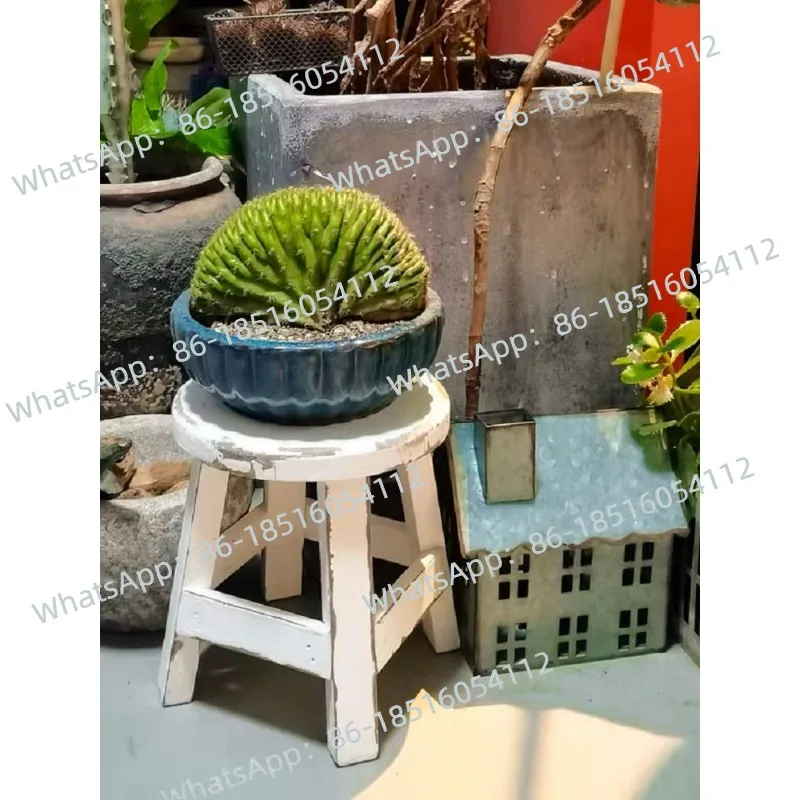 

Solid Wood Round Small Bench Outdoor Succulent Flower Pot Stool Courtyard Garden Balcony Living Room Household Flower Stand Rack