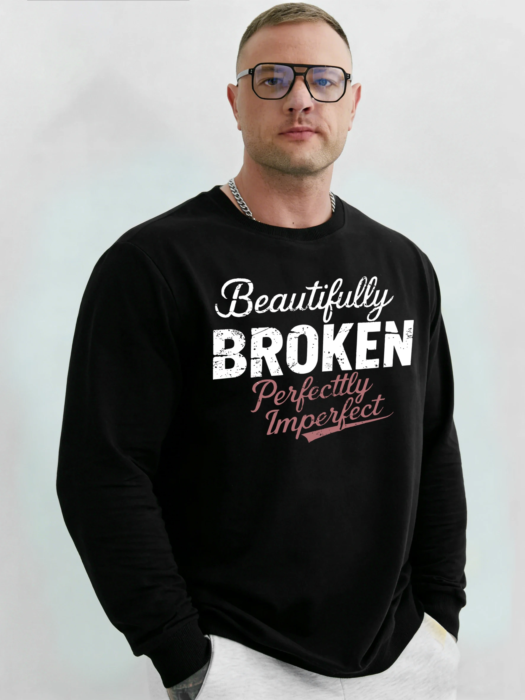 

Красиво сломанный, необычный узор, мужские пуловеры, флисовая свободная толстовка, повседневная одежда, осенняя мужская одежда с круглым вырезом без капюшона