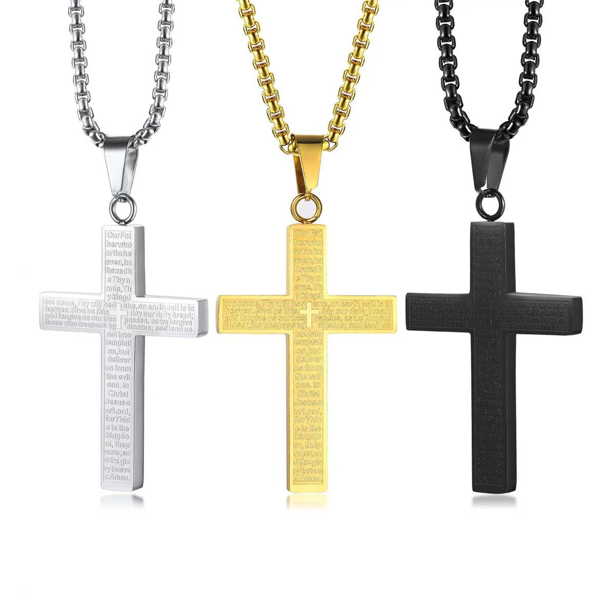 Modische Kreuzkette, goldfarben, Anhänger und Kette aus Edelstahl für Herren, Geschenk, christlicher Schmuck, Accessoires. – Detail 2