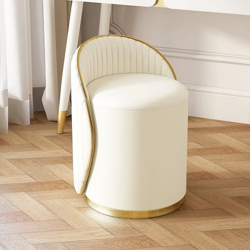 Nordic Vanity Chair with Backrest Minimalist Makeup Stool Small Space Bedroom Round Stool for Girls