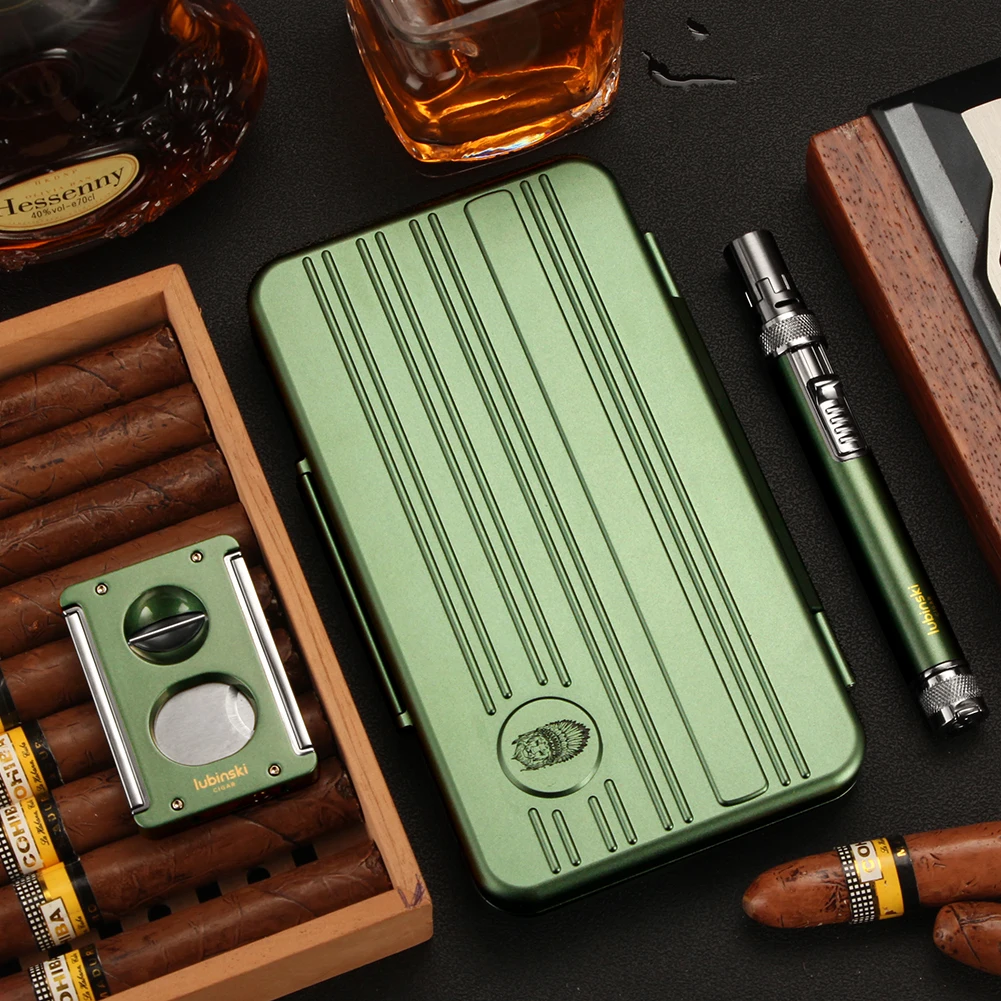 

LUBINSKI металлический хьюмидор, резак для прикуривателя, V-образный вырез, гильотина, набор аксессуаров для сигар, роскошный чехол для сигар