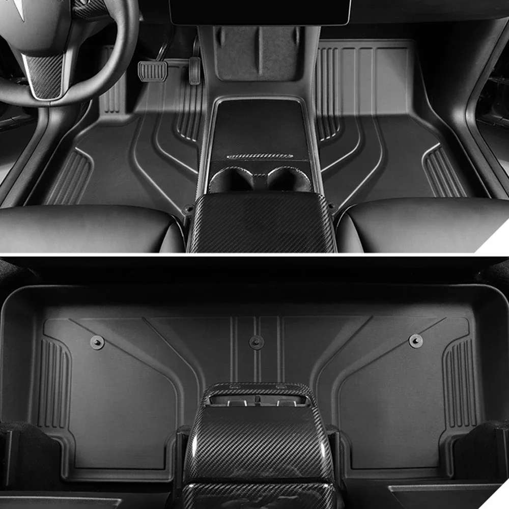 BEVO For Tesla Model Y 2021-2024 High Edge Floor Mats MENIS Blanket Surface TPE Trunk Mat Cargo Liner Rear Seat Backrest Pad