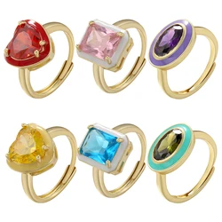 ZHUKOU enamel rectangle zircon women rings Unique yellow zircon opening Couple rings cosplay anime man rings wholesale VJ455