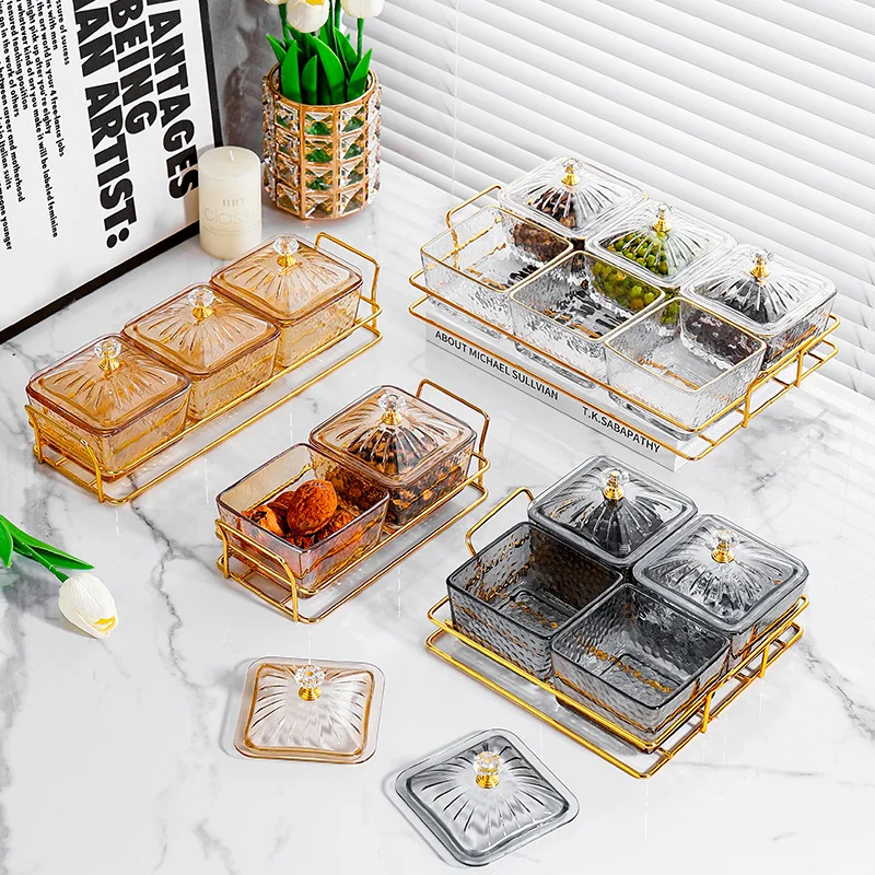 

Европейская кованая стеклянная тарелка с золотой окантовкой, домашняя коробка для сухофруктов и закусок для гостиной, простая