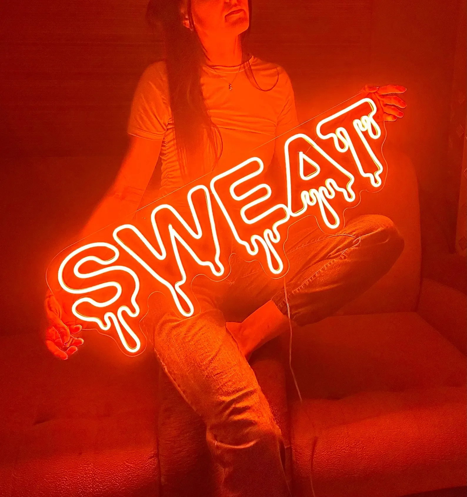 Neon Sign Sweat Dripping, LED Neon Light for Gym, Fitness Room Workout Neon Wall Art Decor, Nail Salon Decor, Gift for Gym Lover