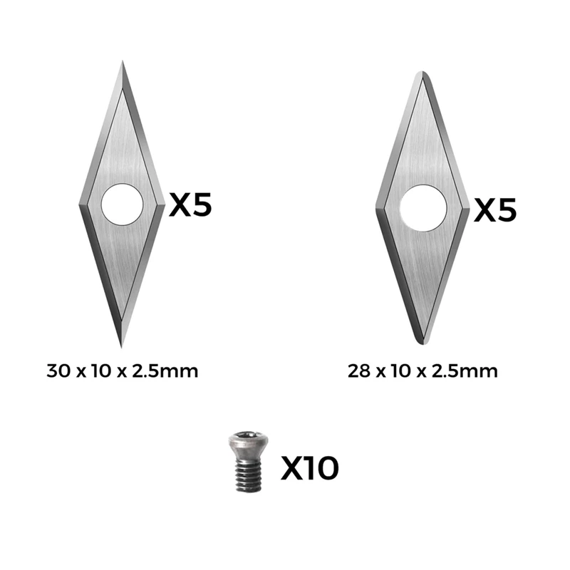 Ensemble d'inserts de fraises en carbure de tungstène, outils de tournage de tour à bois, 30x10mm, diamant, coin pointu et coin arrondi, durable, 10 pièces