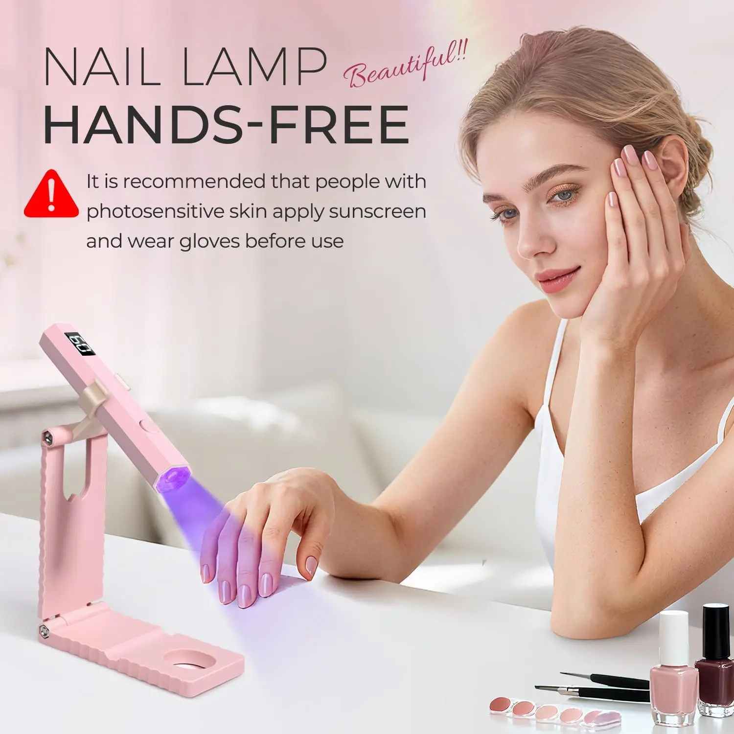 Juego de lámparas de uñas UV/LED inalámbricas, luz de mano con soporte, pantalla LCD, secador de uñas de Gel USB recargable para un curado rápido