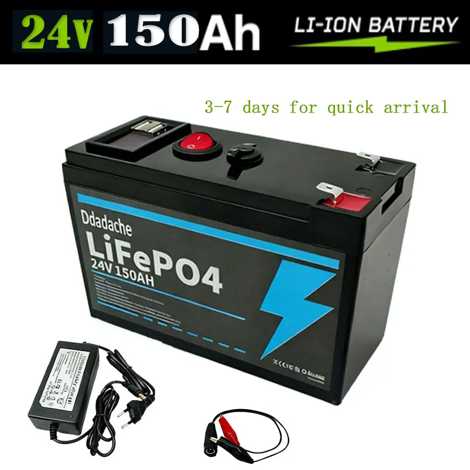 Image of 24V Batterie 150Ah 18650 Lithium-Batteriepack Wiederaufladbare Batterie für Solarenergie Elektrofahrzeugbatterie + 25,2V 2A Ladegerät