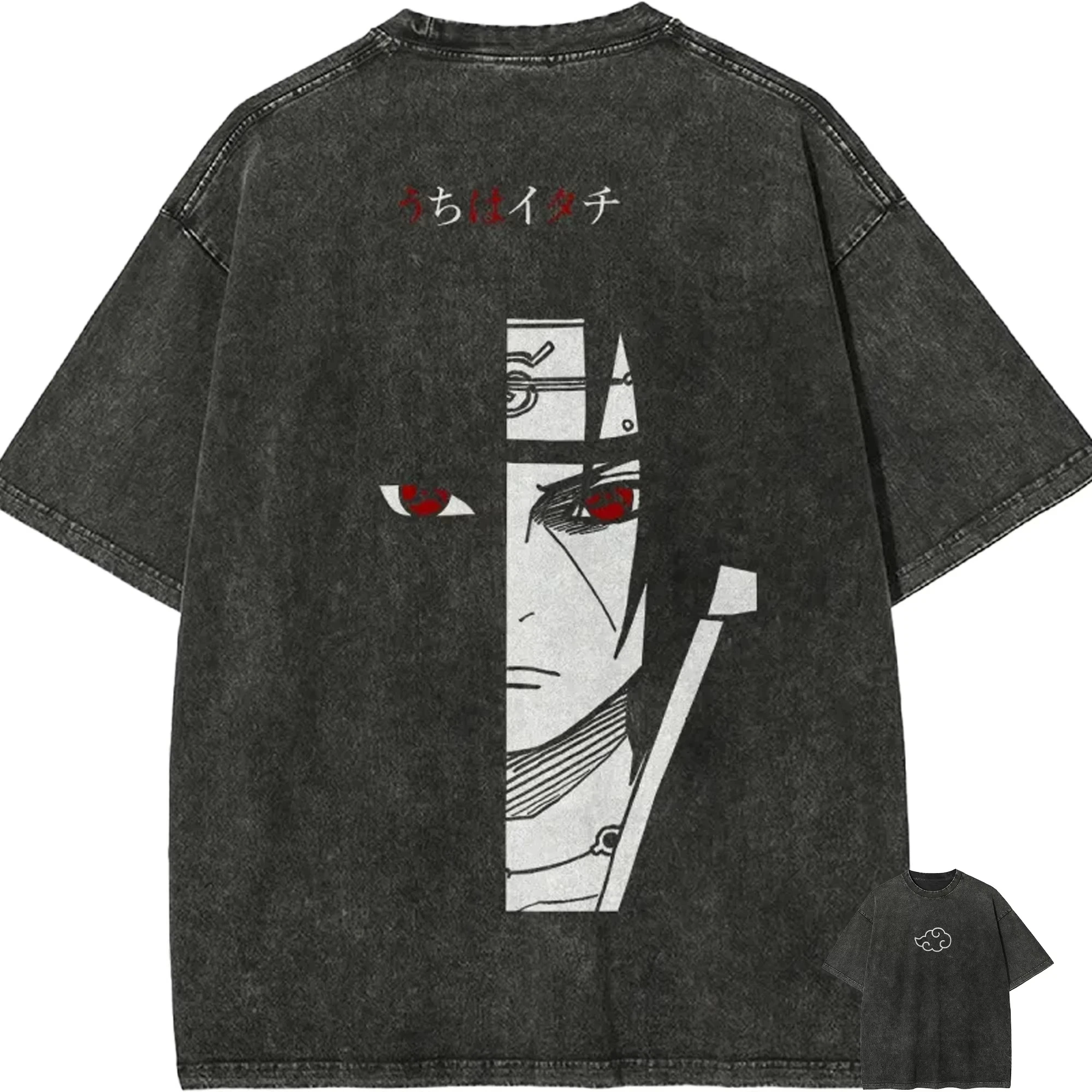Naruto Itachi Uchiha T Shirt Sharingan Eye Vintage Acid Wash Streetwear Retro Anime Graphic Men Tees Breathable Top 2026 Summer