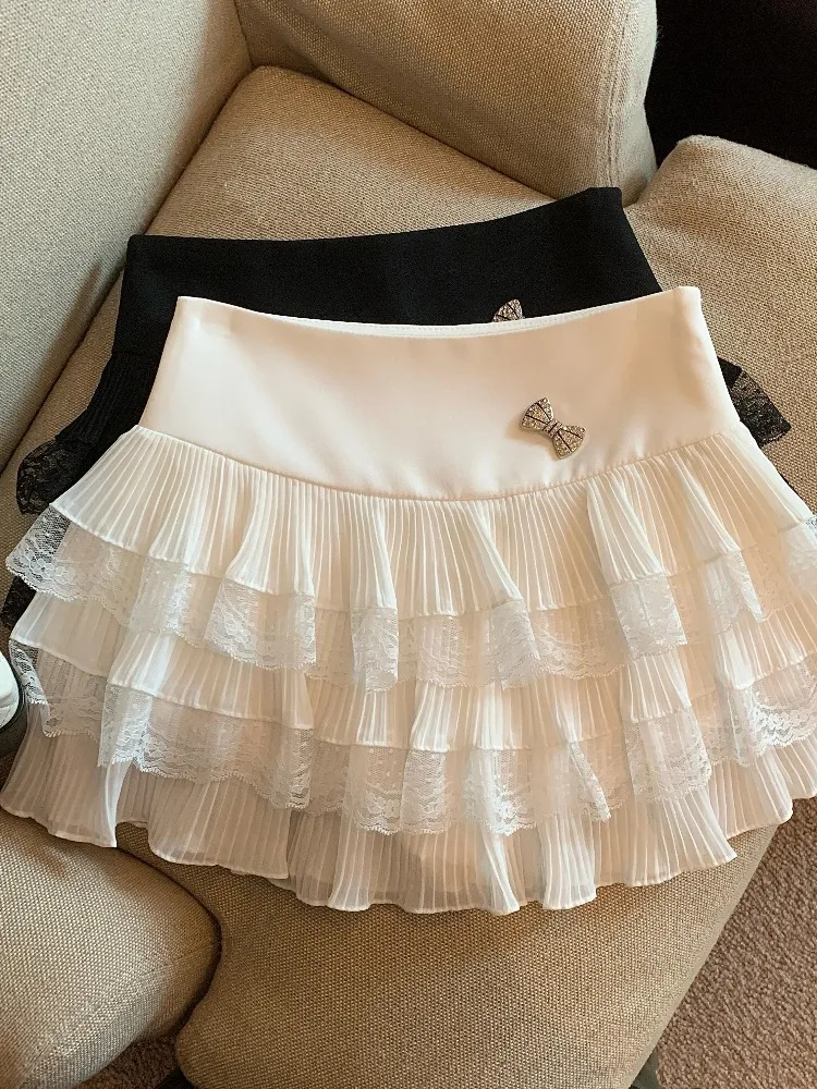 

Sweet Fairy T Tulle Skirt with Ruffle Hem Korean Sle mid Waist Cake Skirt Anti Light Multi Layered White ort Skirt