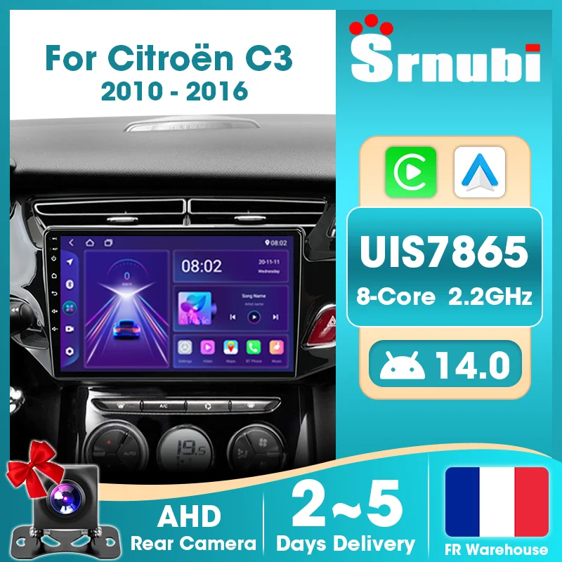 Srnubi Carplay Car Radio for Citroën C3 2010-2016 GPS Navigation Multimedia Android Auto Stereo Wireless Carplay Support SWC WIFI UIS7865