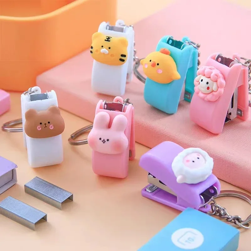 Mini Cute Animal Stapler Portable Book Binding Machines Keychains School Supplies Office Accessories Creative Stationery Gifts