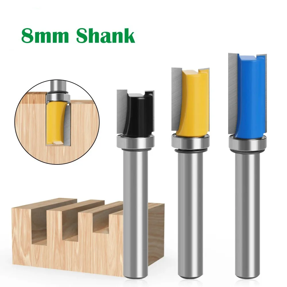 

1pc 8mm Shank Flush Trim Router Bit Pattern Bit Top Bottom Bearing 1/2" Blade Template Wood Milling Cutter Carpenter
