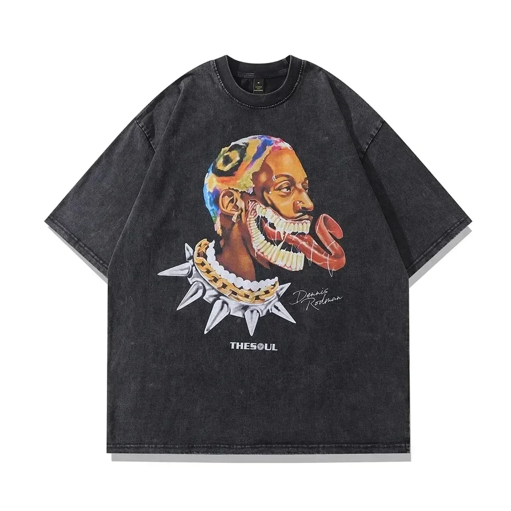 

Frog Drift - Loose Men's Basketball Dennis Rodman Printed T-shirt Vintage El Worm Printed Extra Large Short Sleeves