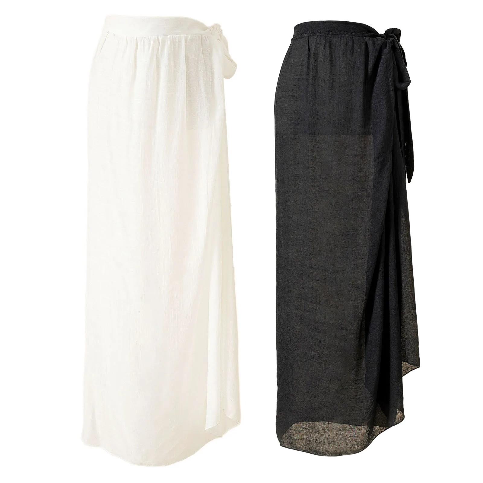 Mesh See Through Women's Skirt Mesh Big Hem Ankle Length Thin High Waist Elastic Waist Summer Shiny Solid Long Skirts
