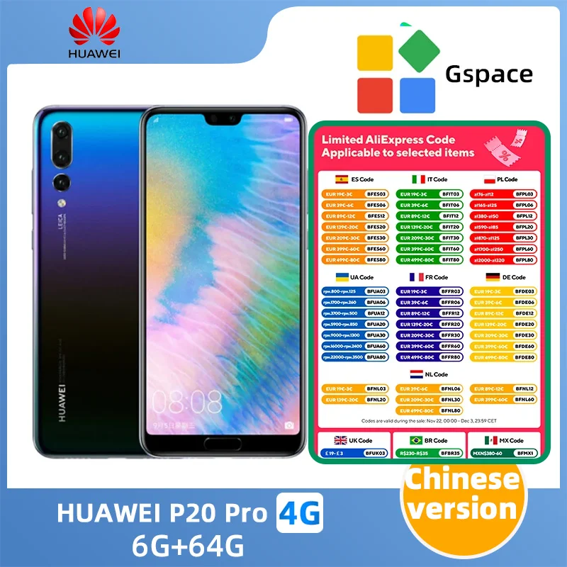 HUAWEI P20 Pro Smartphone Android Google Play Store 6.1 inch 40MP+24MP Camera 4000mAh 4G used phone