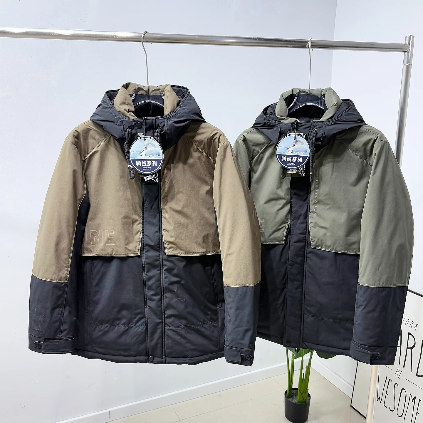 

Outdoor Men's Du down Jaet Anti-Cold Level Thousandth Loing Fiber Polyester Long Sve Thiened Outdoor Sle Zipper