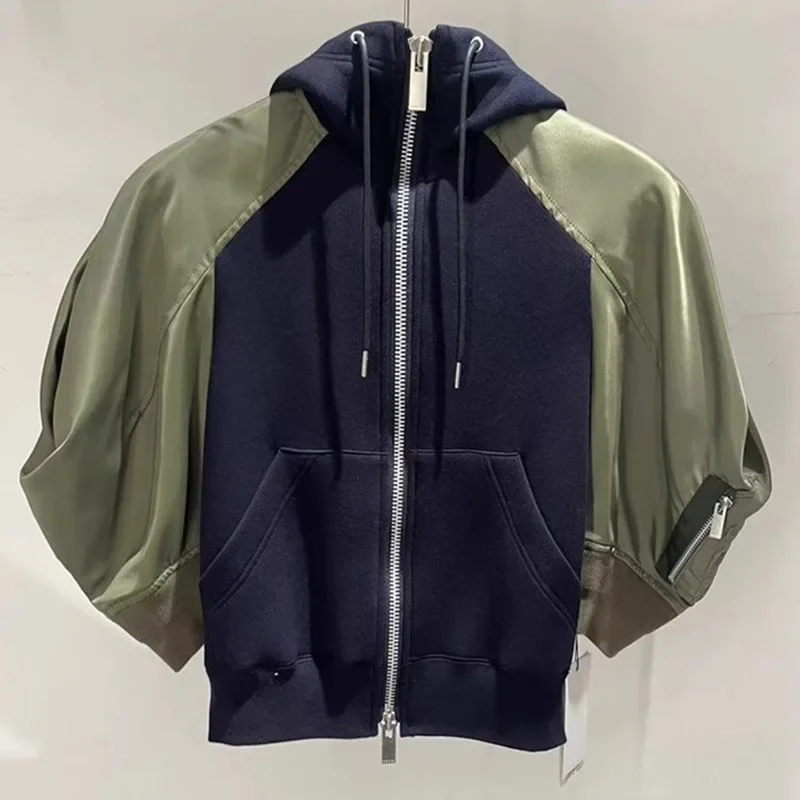 

Niche 2025 early spring new spliced zipper short coat women jacket