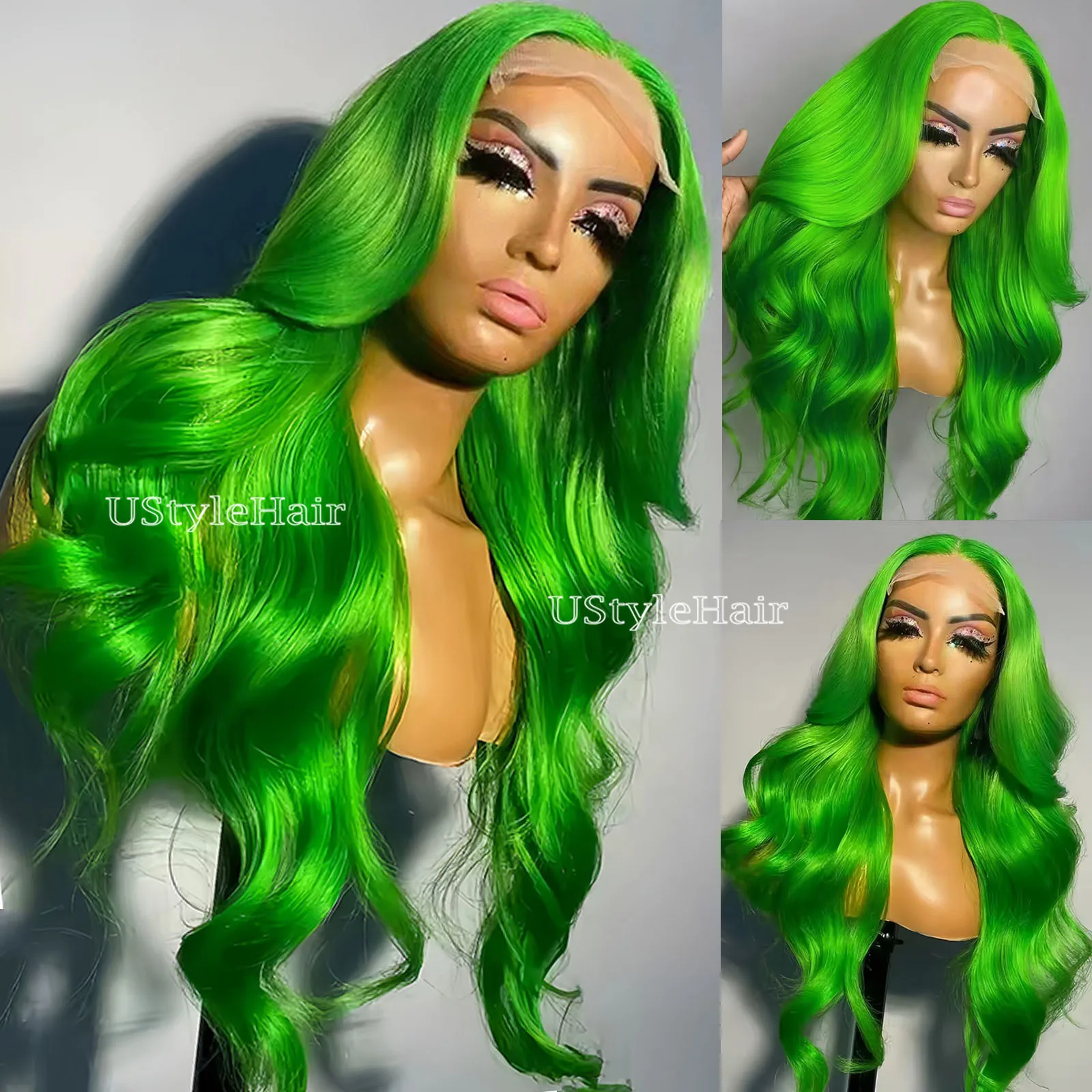 

Новый зеленый парик фронта шнурка Синтетические длинные объемные волны Парики из натуральных волос для женщин 13x4 Фронтальный кружевной парик для повседневного использования Косплей Парик для вечеринок