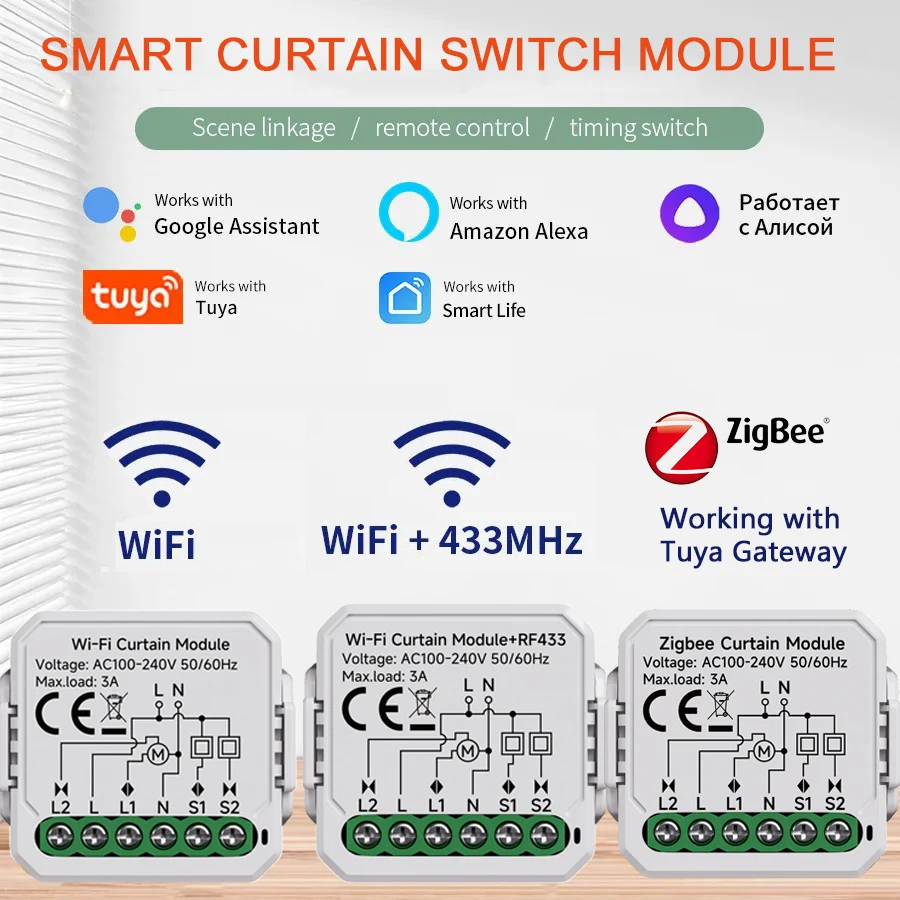 Moduł kurtyn Tuya WiFi ZigBee, rolety, zasłony, silnik elektryczny, inteligentny przełącznik kurtyn, współpracuje z Alexa i Google Home — zdjęcie produktu 5