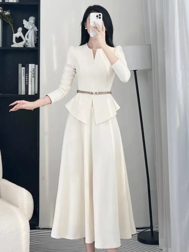 Autumn Winter Women\'s Office Lady Two-piece Skirt Set Solid Long Sleeve Slim Top Midi Skirt Korean Fashion Outfits New Suit