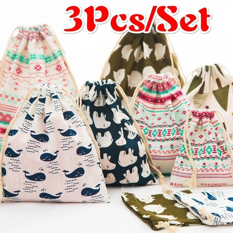 3  Pcs/set  Cotton  Draw String Storage  Bag Toy Shoes Laundry Bags Home Travel Travel Essentials  Luggage Tag