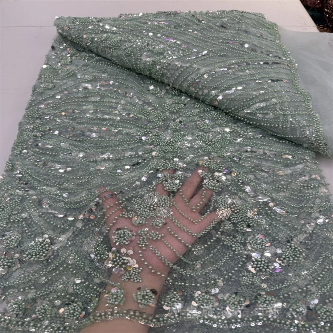 8 Colors Evening Gown Mesh Wedding Dress Sequin Fabric Beaded Tassel Pearls Embroidered Diamond Striped Material Accessories