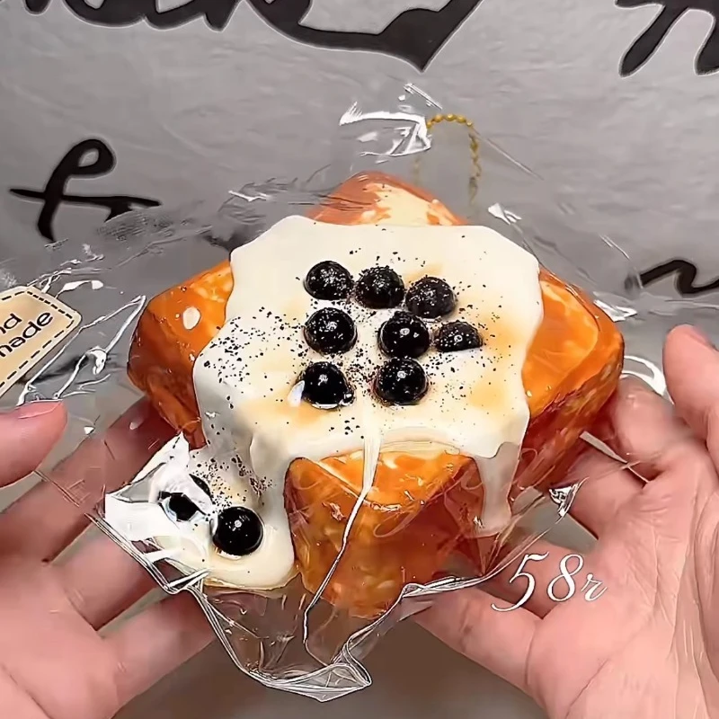 Juguete blando para aliviar el estrés para niños y adultos, tostado cuadrado de perlas de azúcar marrón de la vida Real, regalo para apretar para relajación de la ansiedad suave y cremoso