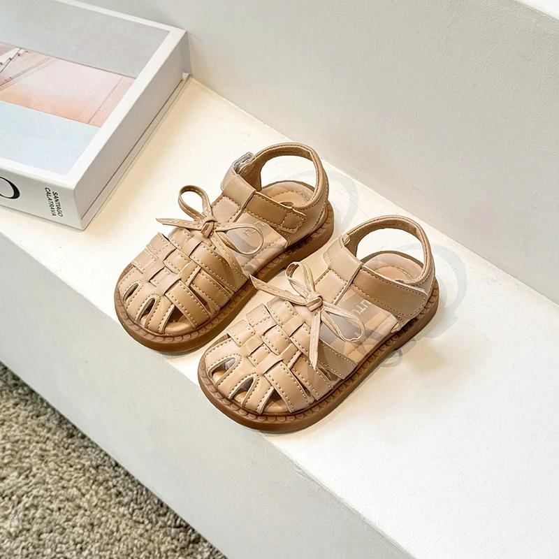 Girls Sandals Summer New 2-15 Years Old Khaki Soft Bottom Girls Princess Shoes Rice White Fashion Non-slip Children Baby Sandals