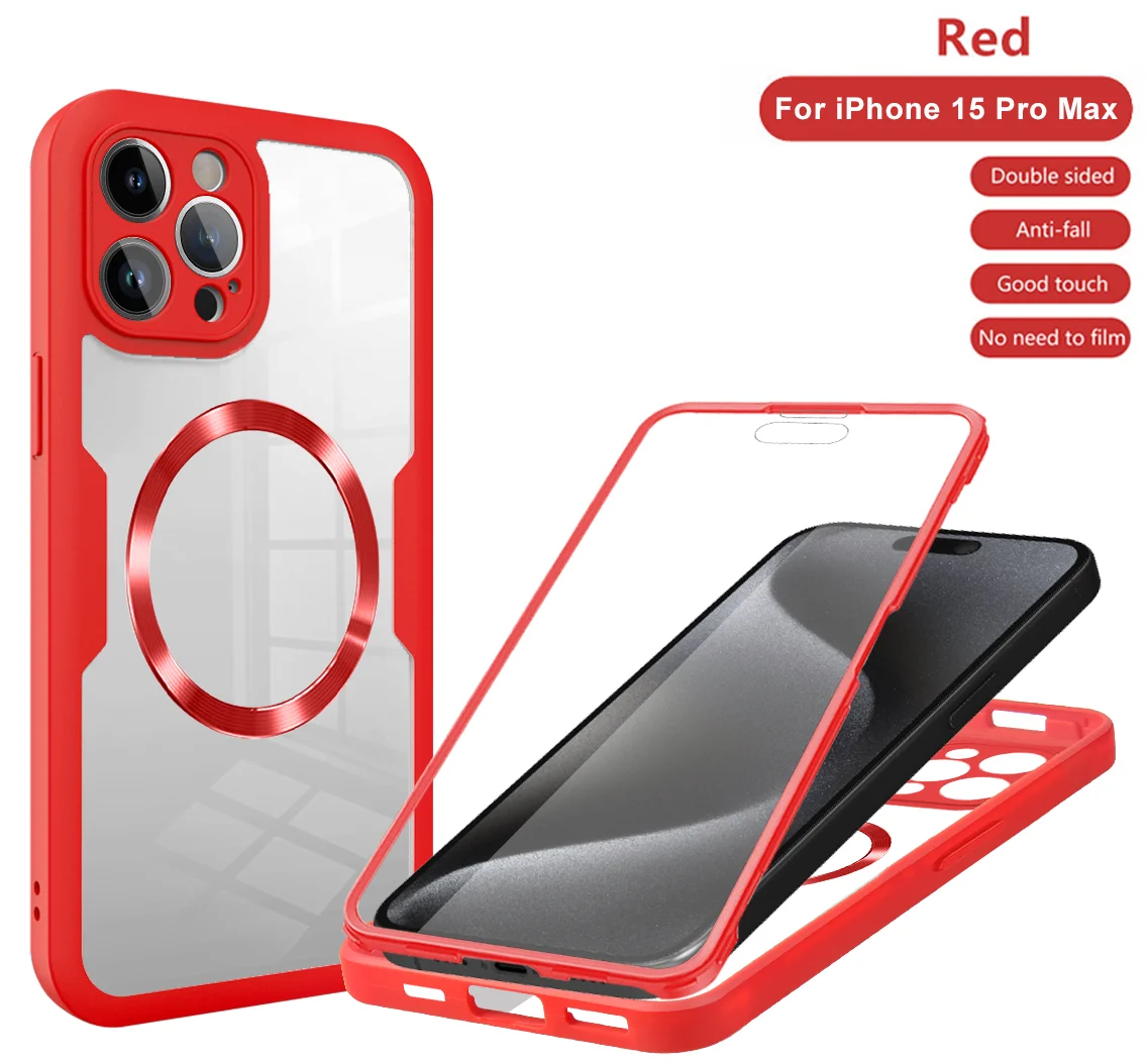 360 doppelseitige, vollständig schützende magnetische Handyhülle für iPhone 15 14 12 13 11 Pro Max 16 Plus mit Displayschutzfolie, klare Abdeckung – Detail 10