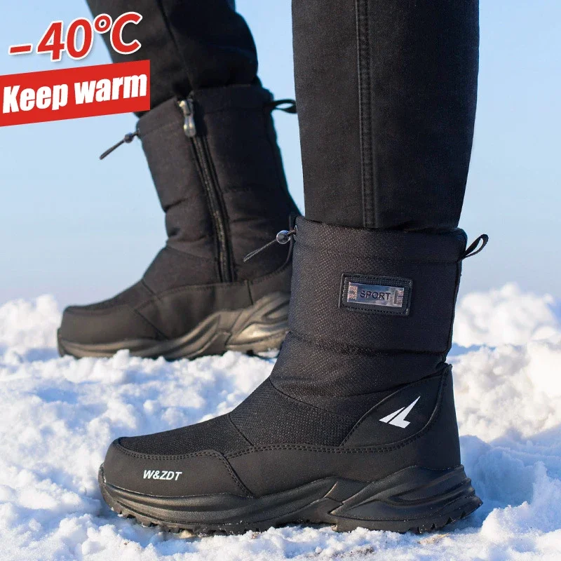 Winter High Boots for Man Outdoor Travel Snow Boots Zipper Non-slip Cotton Shoes Men Plus Velvet Keep Warm Men Casual Shoes 46