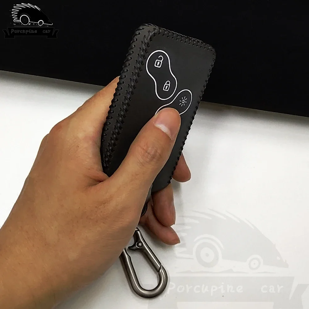 Leather Key Case Holder for Renault Clio Scenic Megane 2 3 Duster Sandero Captur Twingo Koleos 4 Buttons Key Cover Keychain