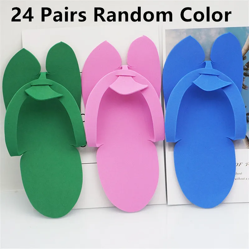 12/24 Pairs Random Color Disposable Foam Slippers Pedicure Slippper For Salon Hotel Pedicure Foot Flip Flop Slippers Wholesale