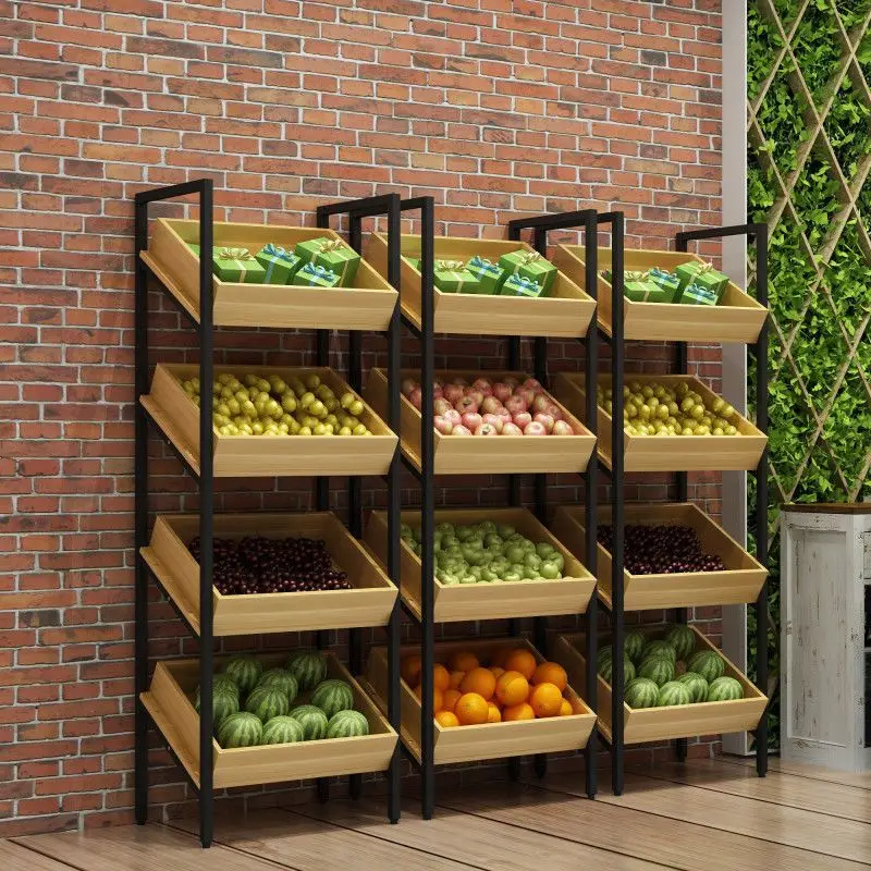 

Supermarket fruit shelves display multi-functional fruit multi-layer vegetable steel wooden shelves