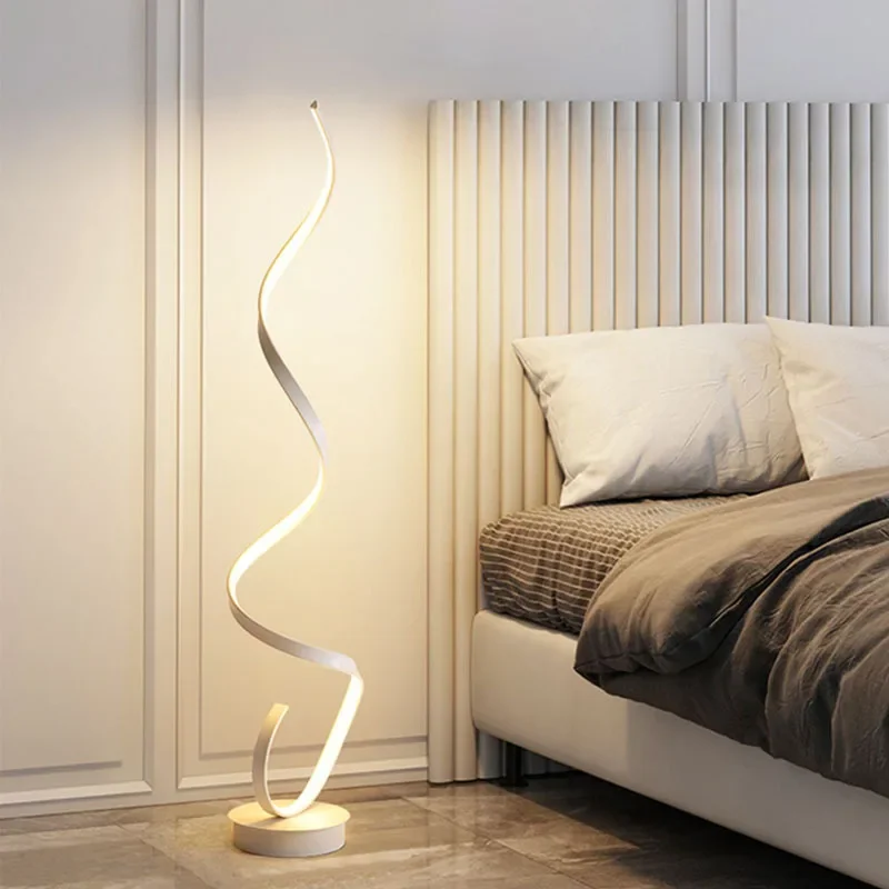 Imagem -02 - Nordic Simples Led Espiral Forma Assoalho Lâmpada Alumínio em pé Luzes Sala de Estar Cabeceira Sofá Canto Home Decor